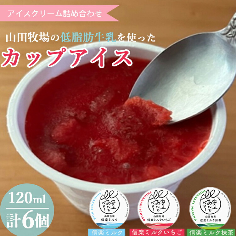 【ふるさと納税】アイスクリーム詰め合わせ6個入り 山田牧場の低脂肪牛乳を使ったカップアイス（プレーン、ストロベリー、抹茶）