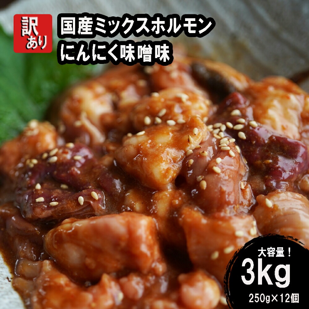 【ふるさと納税】 【 訳あり 】 国産牛 ミックスホルモン 3kg (250g&times;12) にんにく 味噌味 ミックス ホルモン 焼き 焼肉 味付 小分け 冷凍 味噌だれ 不揃い おつまみ 国産 牛 肉｜京都府