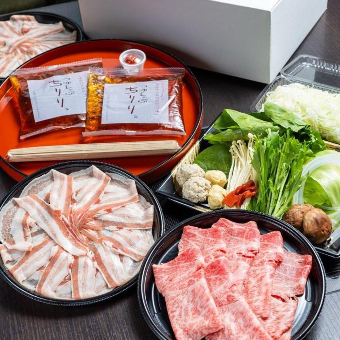 【ふるさと納税】【CHIRIRI】２人前 近江牛とブランドポークの食べ比べ野菜付き 京都つゆしゃぶ | つゆしゃぶ しゃぶしゃぶ セット 食品 加工食品 人気 おすすめ 送料無料