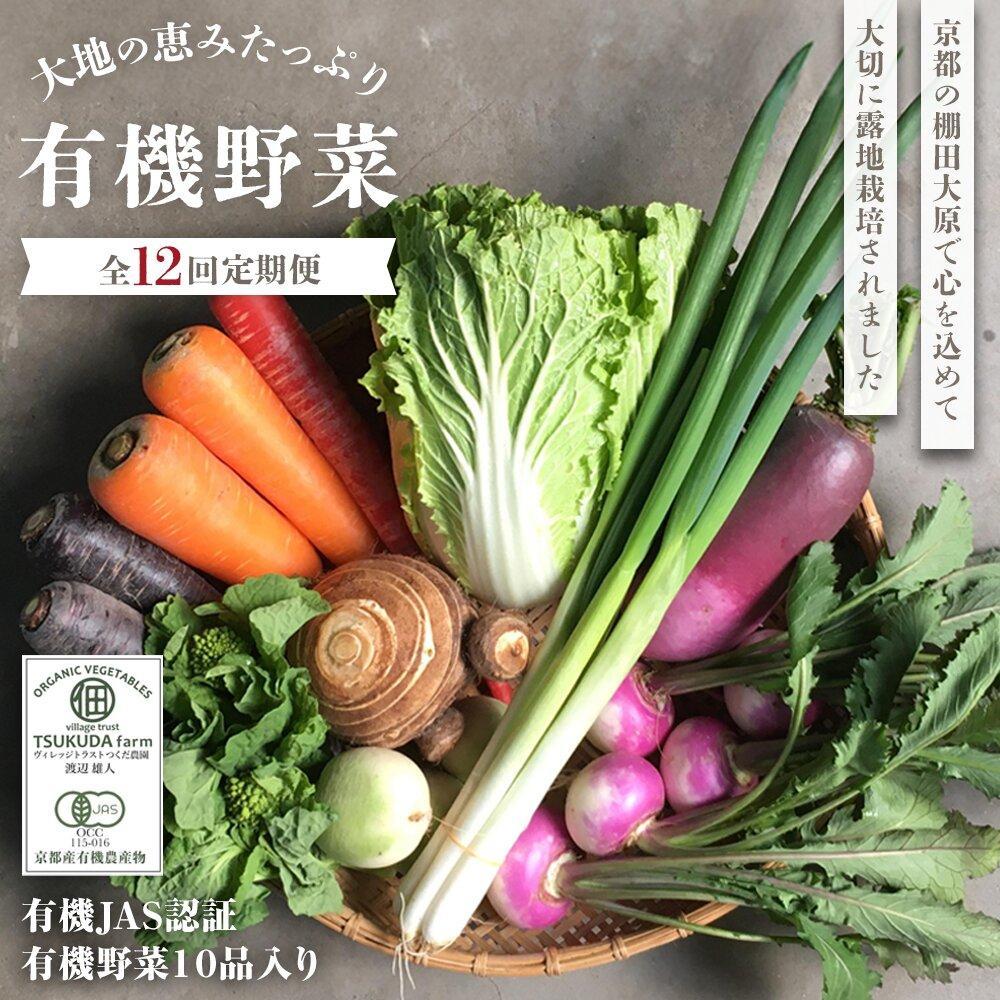 【ふるさと納税】◆全12回定期便◆【つくだ農園】《有機JAS認証 有機野菜10品入り》京都の棚田大原で心を込めて大切に露地栽培された大地の恵みたっぷりの有機野菜!［京都 有機栽培 セット 季節の野菜 おまかせ 詰め合わせ 産地直送 人気 送料無料 おすすめ ふるさと納税 ］｜京都府京都市