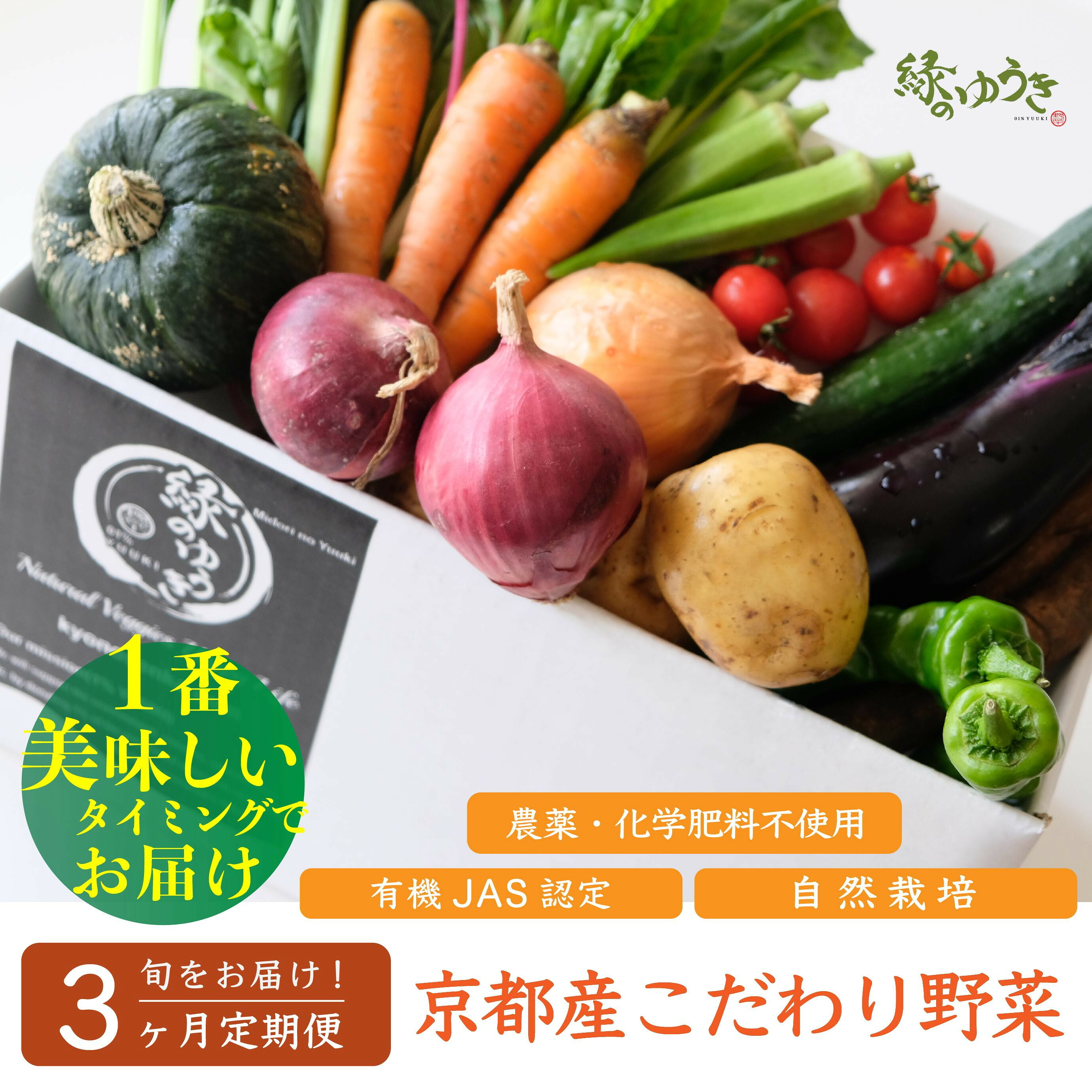 【ふるさと納税】＜3か月定期便＞【緑のゆうき】購入された野菜の売上の1％が、社会貢献に 京都産のこだわり野菜（有機野菜、栽培期間中農薬・化学肥料不使用など）を 美味しいタイミングで収穫したセット | 京野菜 採れたて グルメ 逸品 おいしい 人気