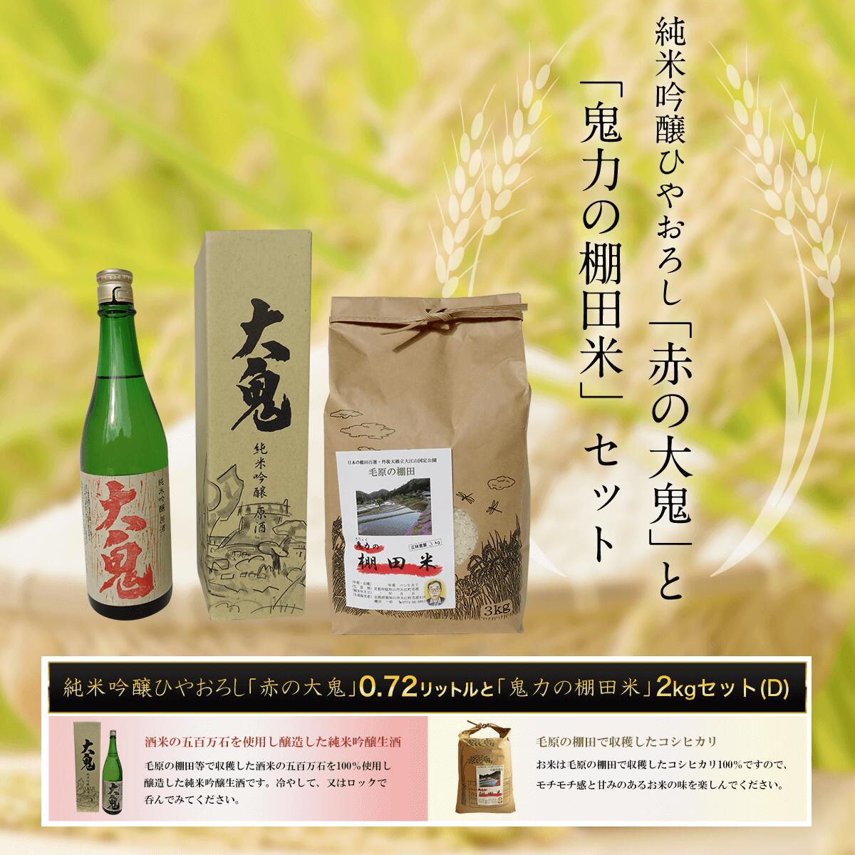 【ふるさと納税】＜令和6年産＞純米吟醸ひやおろし赤の大鬼＆鬼力の棚田米Dセット (赤の大鬼0.72リットル・鬼力の棚田米2kg) 日本酒 お酒 酒 純米吟醸 米 お米 2kg 【fc-ZE004】【毛原の棚田】