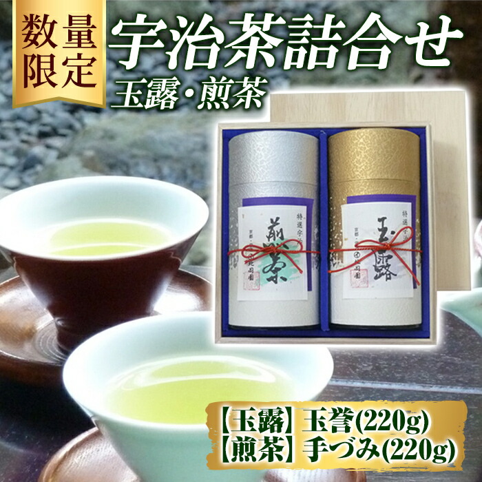 【ふるさと納税】＜数量限定＞宇治茶 玉露「玉誉」・煎茶「手づみ」詰合せ(220g×各1缶) 京都府 宇治市 京都 宇治 お茶 茶葉 煎茶 玉露 お土産 ギフト 贈答 【uj-FO001】【北岡園】
