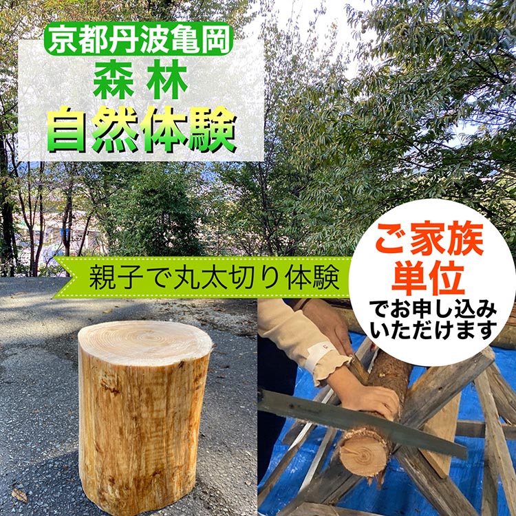 春休み 自然体験 親子で丸太切り体験 コースター･椅子製作体験（家族単位）体験 森林 日帰り ピクニック 京都 丹波 亀岡 70th