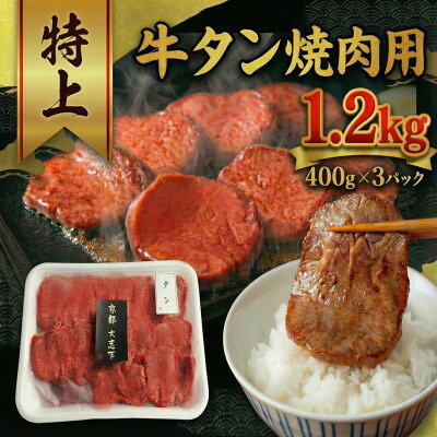 【ふるさと納税】特上厚切り 牛タン 焼肉用 1.2kg(400g×3P)【配送不可地域：離島】【1481920】