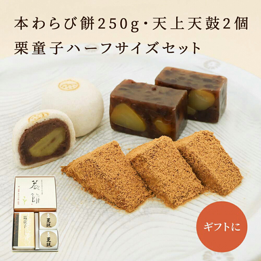 【ふるさと納税】本わらび餅250g・天上天鼓2個・栗童子ハーフサイズセット ふるさと納税 わらび餅 わらびもち 京銘菓 まんじゅう 饅頭 栗羊羹 くりようかん 餅 もち 和菓子 わがし 京都府 長岡京市 NGG07｜京都府長岡京市 10,140円