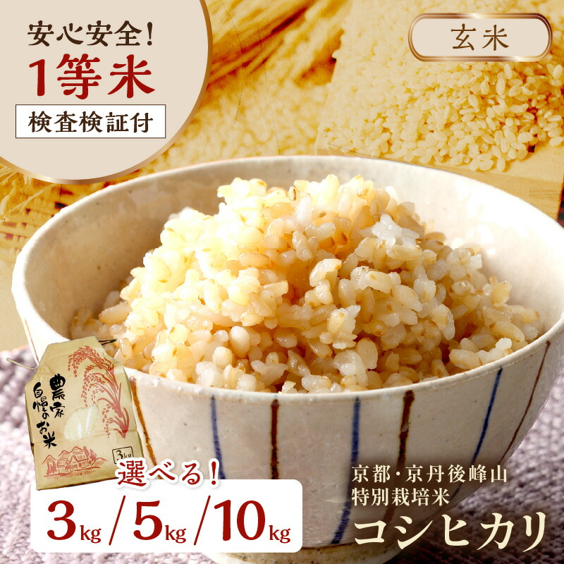 【ふるさと納税】米農家直送／先行予約（玄米）3kg～／高評価★5.0 高レビュー★ ／2025年産 京都・京丹後 峰山 特別栽培米コシヒカリ 3kg 5kg 10kg【玄米】 1等米 検査済証付 選べる お米 玄米 お弁当  特別栽培 一等米 ふるさと納税 玄米