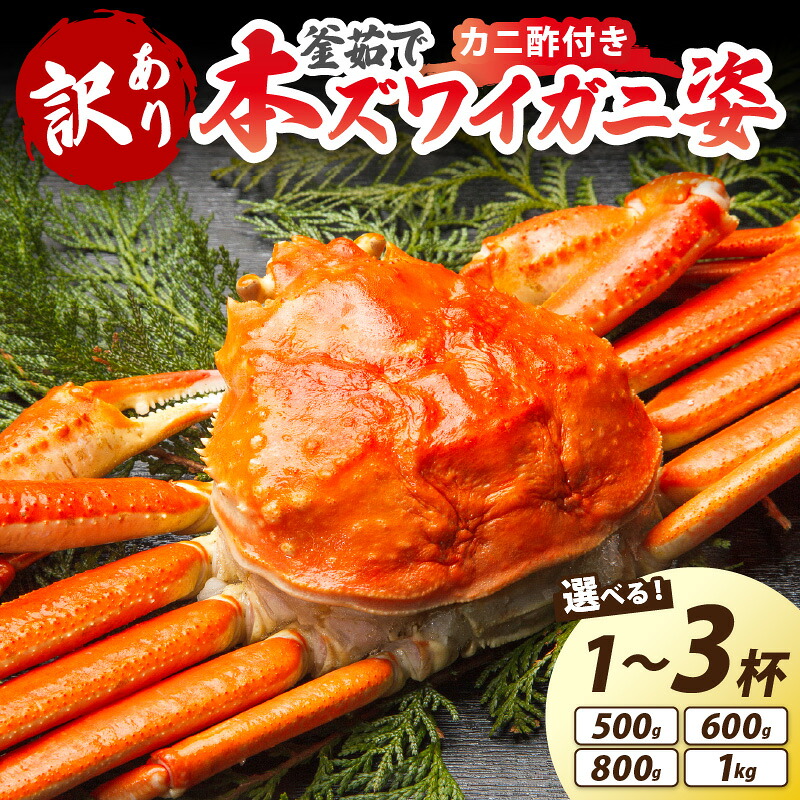 【ふるさと納税】【大好評!カニ酢付き】訳あり!釜茹で!本ずわいがに姿 500g 600g 800g 1kg 1杯 2杯 3杯 選べる 数量 容量 魚介 海鮮 海の幸 釜茹で ボイル ふるさと納税 カニ 訳あり ふるさと納税 ズワイガニ|京都府京丹後市