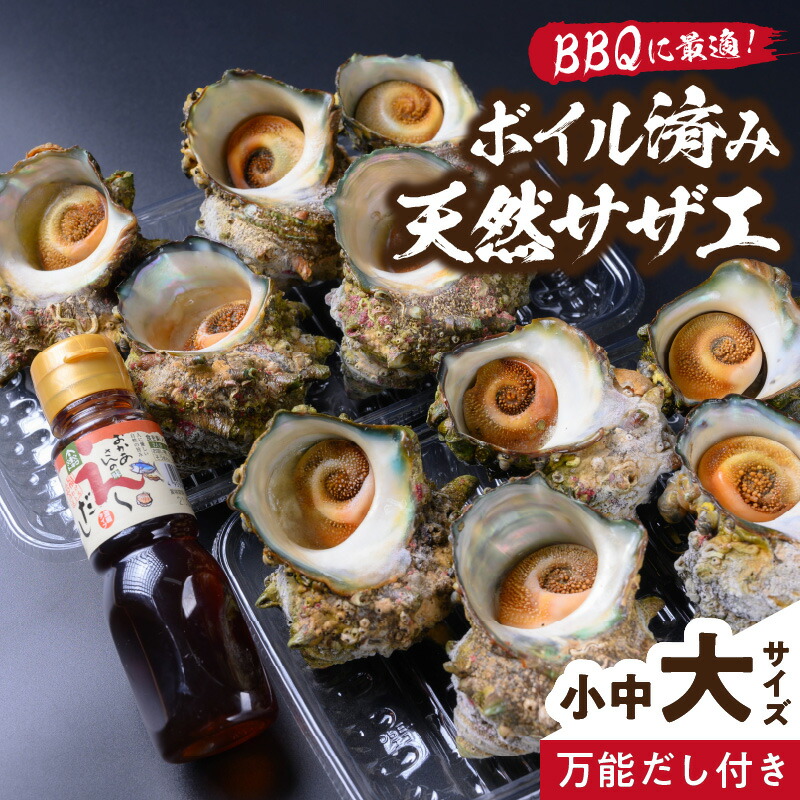 【ふるさと納税】高評価★5.0 高レビュー★ BBQ に最適！天然 サザエ ボイル済み 1.6kg  選べる サイズ 小サイズ (22～30個) 中サイズ  (16 ～ 21 個) 大サイズ (10 ～ 15 個) ※ 万能ダシ 付き 海鮮 魚介 魚介類 BBQ 壺焼き 煮付け サザエご飯  冷凍 国産