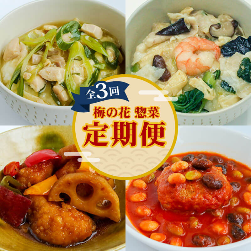 【ふるさと納税】 惣菜定期便(全3回) 梅の花 惣菜 定期便 3ヶ月 長州鶏 湯葉 唐揚げ 黒酢 和風 鶏湯葉丼 中華風 中華丼 豆腐ハンバーグ トマトソース 簡単便利 簡単調理 お取り寄せ 井手町 京都府 【219】