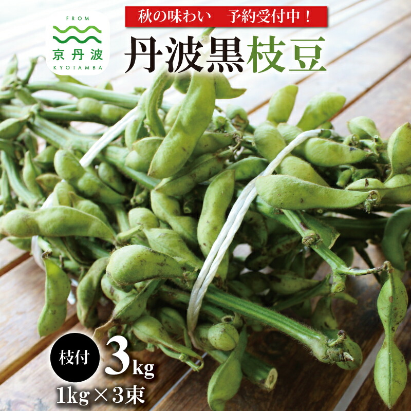 【ふるさと納税】《 先行予約 》 丹波黒枝豆 枝付き 3kg （ 京都 京丹波町産 丹波黒大豆 ）≪ 秋だけの期間限定 ≫ 【季節限定 おつまみ 枝豆 えだまめ 黒豆 ご当地グルメ 特産品】 ※北海道・沖縄は配送不可｜京都府京丹波町 11,520円