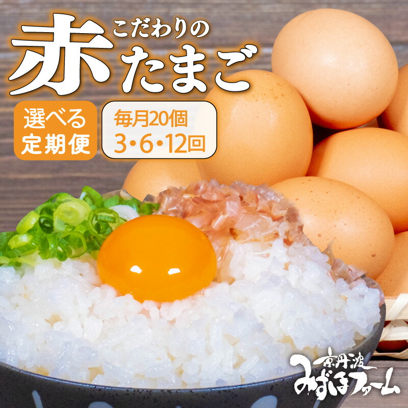 【ふるさと納税】【定期便】赤たまご 20個 3回 / 6回 / 12回 定期便  こだわり 卵 たまご 濃い 玉子 セット 玉子焼き オムレツ 卵かけご飯 ゆで卵 鶏卵 卵黄 国産 京都府 京丹波町 みずほ