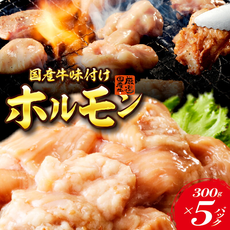 【ふるさと納税】国産牛 ホルモン（シマ腸）味付け焼肉 冷凍品 300g &times; 5パック 味付き 味付け焼肉 焼き肉 冷凍 ホルモン焼き お取り寄せ ギフト おかず 夕飯 おつまみ 送料無料 お取り寄せグルメ 冷凍配送 お取り寄せグルメ 大阪府 吹田市｜大阪府吹田市