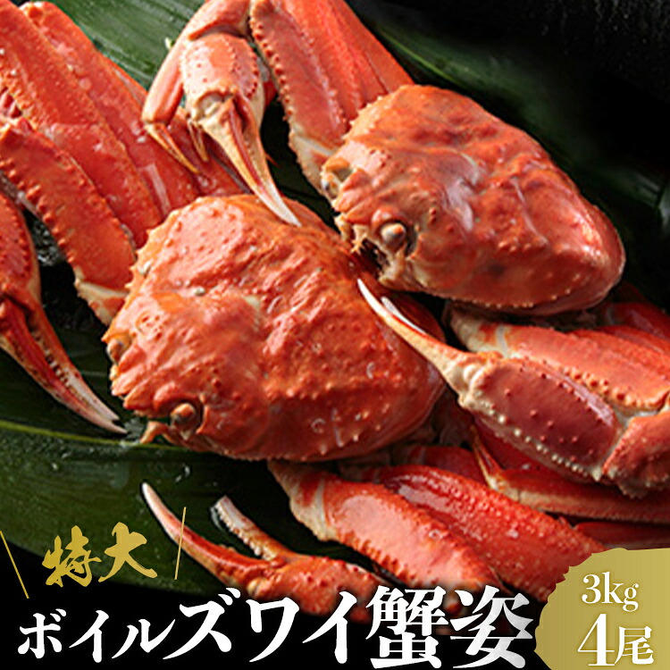 【ふるさと納税】蟹味噌！垂涎の的！特大ボイルズワイ蟹姿 3kg 4尾 | 蟹 カニ 魚介 海鮮 冷凍 大阪府 泉大津市 濃厚 カニ味噌 特大サイズ 年末 クリスマス 誕生日 ごほうび ごちそう 家族 [1617]