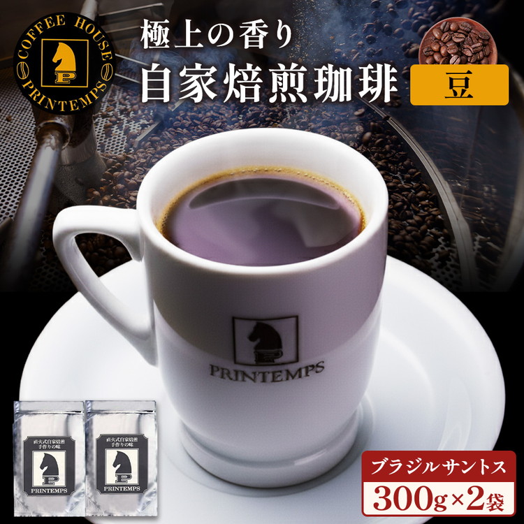 【ふるさと納税】《プランタン珈琲商会 自家焙煎レギュラーコーヒー》 ブラジルサントス 300g×2袋入り(豆のまま) 当社で焙煎仕立てのコーヒー豆をお届け！ ｜ コーヒー豆 珈琲 コーヒー 珈琲豆 豆 コーヒー豆300g 珈琲セット 豆のまま [1640] 7,000円
