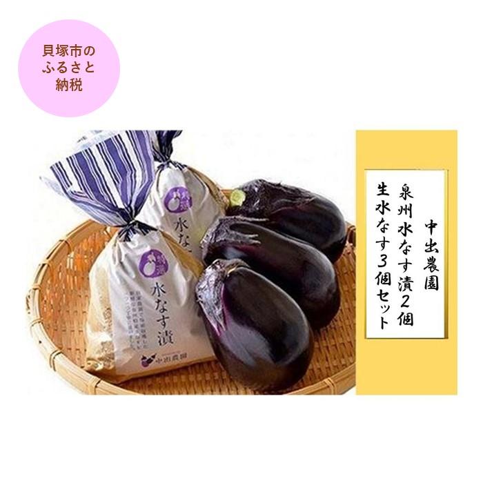 【ふるさと納税】＜先行予約＞中出農園　泉州水なす漬２個＋生水なす３個セット | 泉州水なす 水なす 貝塚市水なす 泉州水ナス 水ナス 貝塚市水ナス