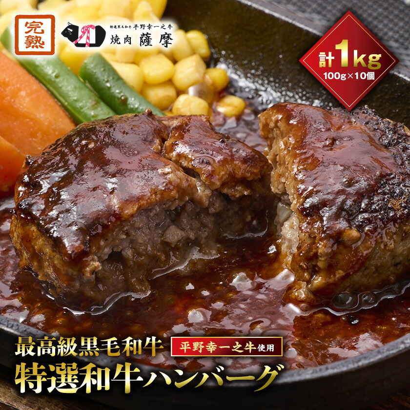 【ふるさと納税】特選和牛〈焼肉薩摩 完熟平野幸一之牛〉ハンバーグ10個_ ハンバーグ 和牛 特選 黒毛和牛 1kg 10個 冷凍 人気 おすすめ 送料無料 贈答 ギフト プレゼント 【配送不可地域:離島】【1014403】|大阪府茨木市