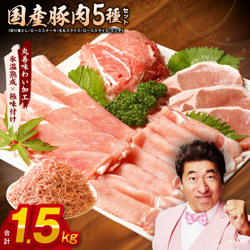 【ふるさと納税】期間限定 訳あり 国産 豚肉 5種 食べ比べ 合計 1.5kg（切り落とし/ロースステーキ/ももスライス/ローススライス/ミンチ）小分け 【丸善味わい加工】 【氷温熟成×極味付け】 熟成肉 作り方 限定 大阪府 泉佐野市 肉の泉佐野