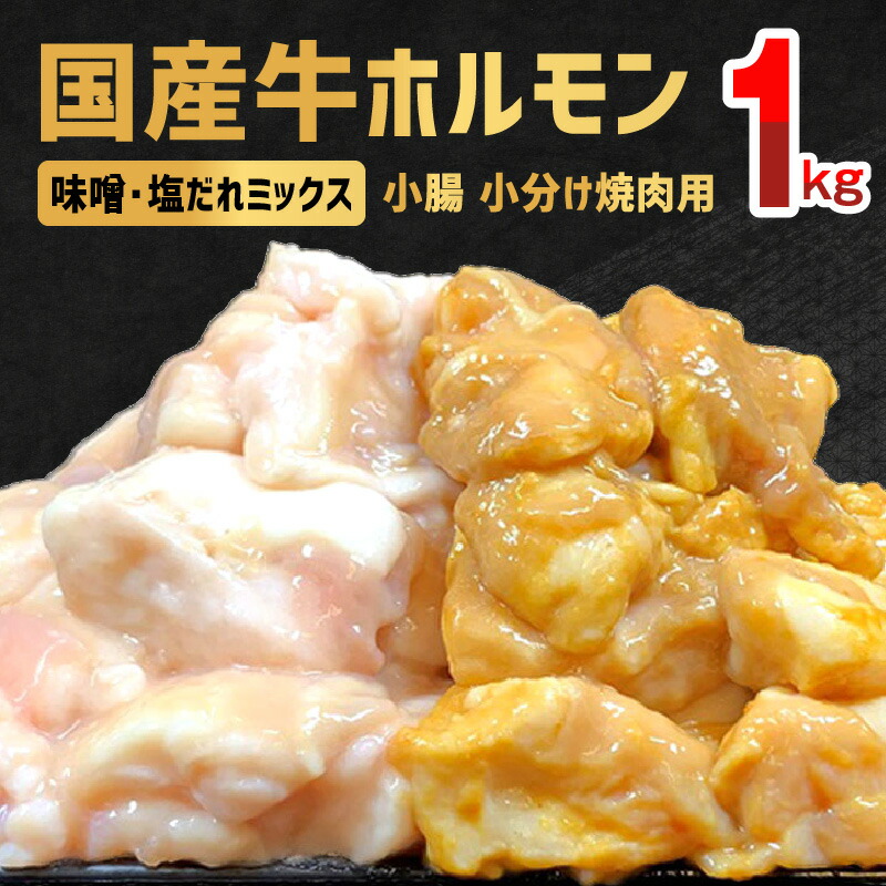 国産牛ホルモン 小腸 味噌 １kg 塩だれミックス 小分け焼肉用