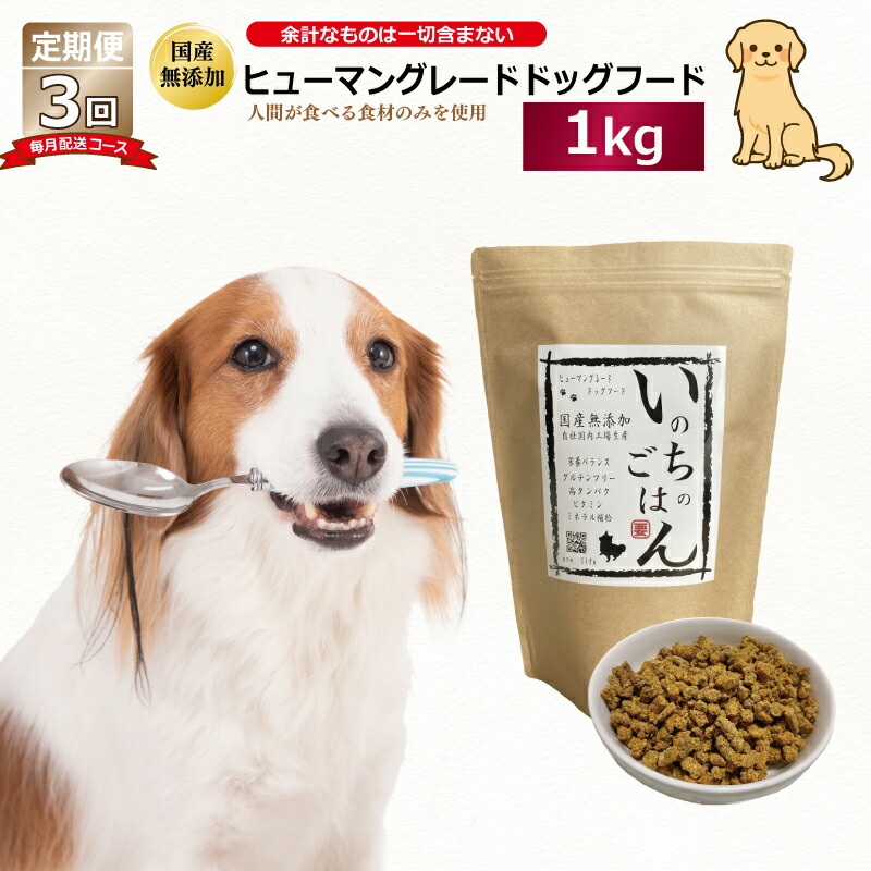 【ふるさと納税】【定期便】 国産 無添加 ドッグフード いのちのごはん 1kg × 3回 【毎月配送】 国内製造 犬 健康 ヒューマングレード 厳選 グルテンフリー ノンオイル ペット 保存料不使用 栄養バランス 高タンパク ビタミン ミネラル 大阪府 泉佐野市 送料無料