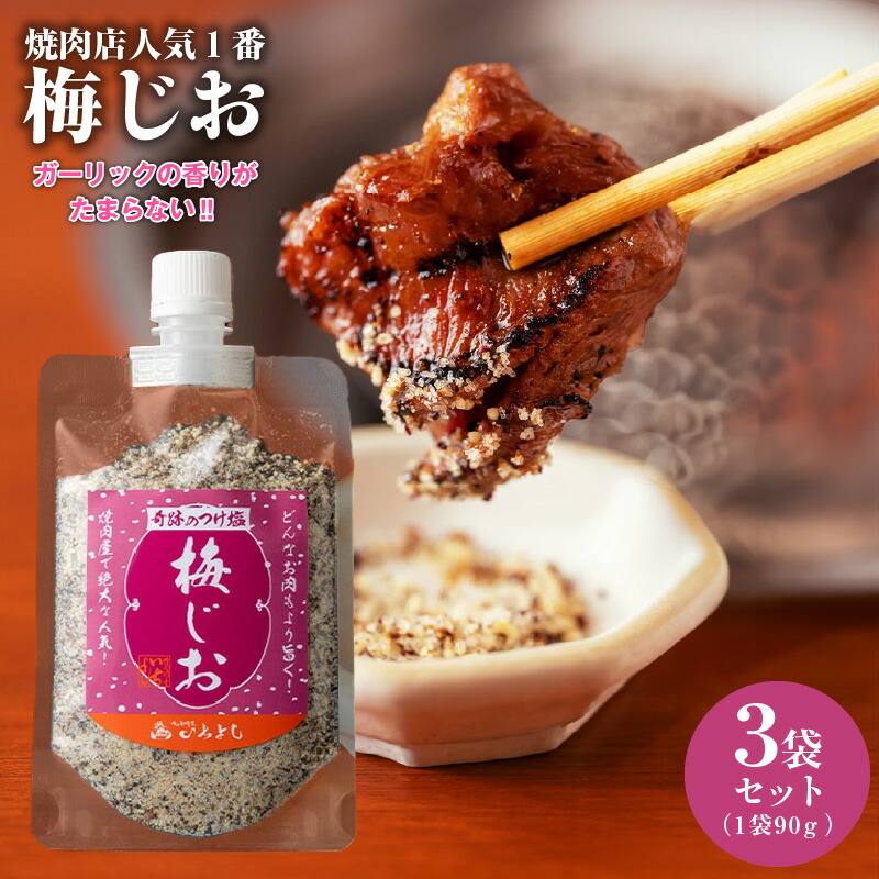 【ふるさと納税】＼最短7営業日以内発送／ 焼き肉専門店 スパイス 梅じお ガーリック 90g×3袋 梅 うめ塩 お試し 調味料 つけ塩 簡単 人気 BBQ アウトドア 焼肉 やきにく 炒め物 キャンプ お取り寄せ グルメ さっぱり 料理 家庭用 大阪府 泉佐野市 送料無料
