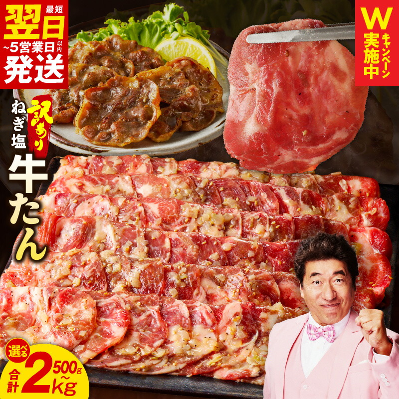 【ふるさと納税】訳あり 牛たん ねぎ塩 成型 選べる 合計 500g / 1.5kg / 2kg 最短翌日～5営業日以内発送 小分け 味付け 塩だれ お肉 牛肉 タン 焼肉用 BBQ 薄切り スライス 簡単調理 サイズ不揃い 真空パック 冷凍 泉佐野市 送料無料 肉の泉佐野 アキラCP