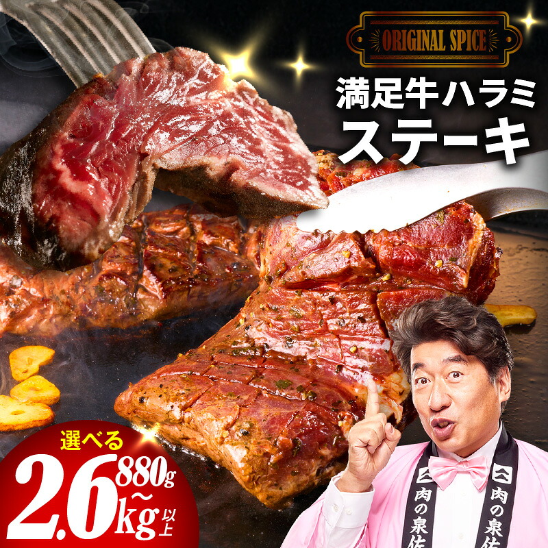 【ふるさと納税】満足 牛ハラミ ステーキ オリジナルスパイス 仕込み 1枚 220g 選べる 内容量 4P / 6P / 8P / 10P / 12P 味付け ハラミ 小分け 焼くだけ 簡単調理 極厚 カット 肉 普段使い BBQ 牛肉 焼肉 冷凍 お取り寄せグルメ 大阪府 泉佐野市 送料無料 肉の泉佐野｜大阪府泉佐野市 9,000円