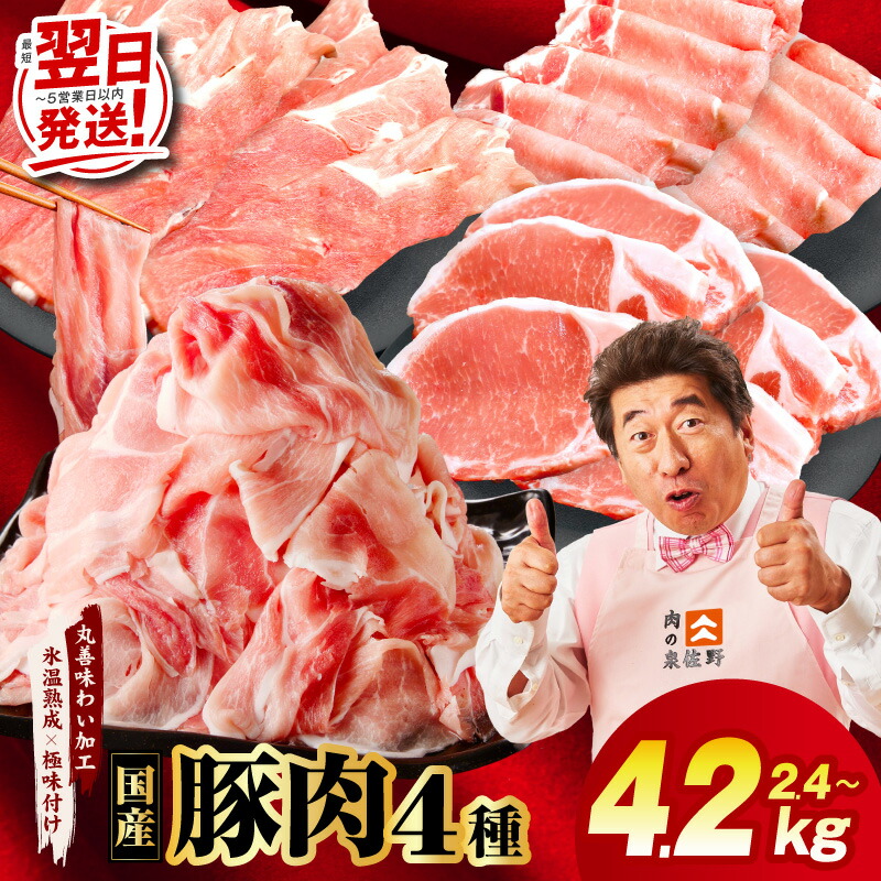 【ふるさと納税】国産 豚肉 4種 福袋 選べる 内容量 合計 2.4kg / 4.2kg 発送月 定期便 切り落とし ロースステーキ ももスライス ローススライス 小分け 訳あり 普段使い セット 味わい加工 熟成肉 氷温熟成 限定 最短 翌日発送 5営業日 泉佐野市 送料無料 肉の泉佐野｜大阪府泉佐野市