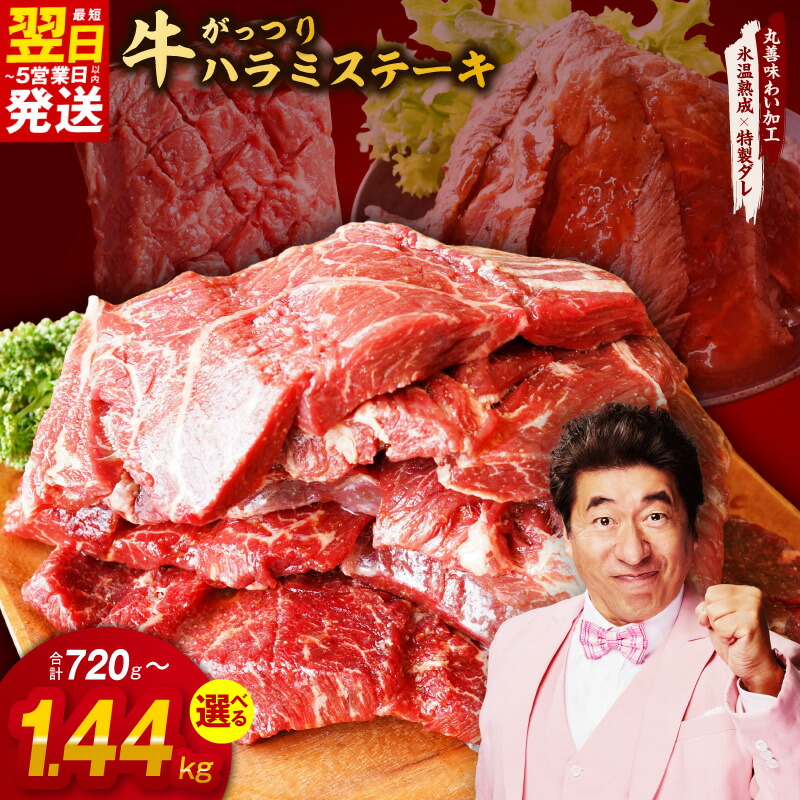 【ふるさと納税】【発送月が選べる】 【特製ダレ】がっつり 牛肉 ハラミステーキ 選べる 内容量 720g / 1.44kg 2枚入り360g 丸善味わい加工 氷温熟成 極味付け 熟成肉 肉 普段使い ふるさと納税オリジナル 肉の泉佐野 最短 翌日発送 5営業日 泉佐野市 送料無料｜大阪府泉佐野市