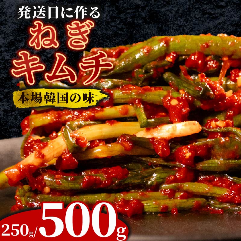 【ふるさと納税】 ねぎキムチ 250g～500g ネギ 葱 キムチ 本格 自家製 ご飯のお供 おつまみ 旨辛 甘辛 新鮮 韓国 グルメ お取り寄せ ヤンニョム フルーツ 使用 かわち屋