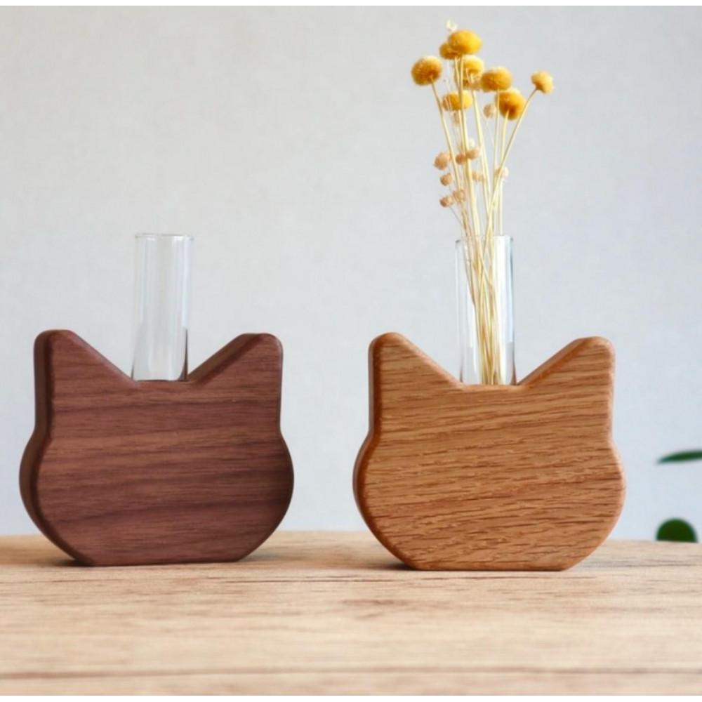 【ふるさと納税】ねこ型花瓶２種セット | 木製 木製インテリア 木製小物 木製置物 デスク用品 花瓶 ミニサイズ 銘木 手作り 贈り物 プレゼント 人気 おすすめ 送料無料