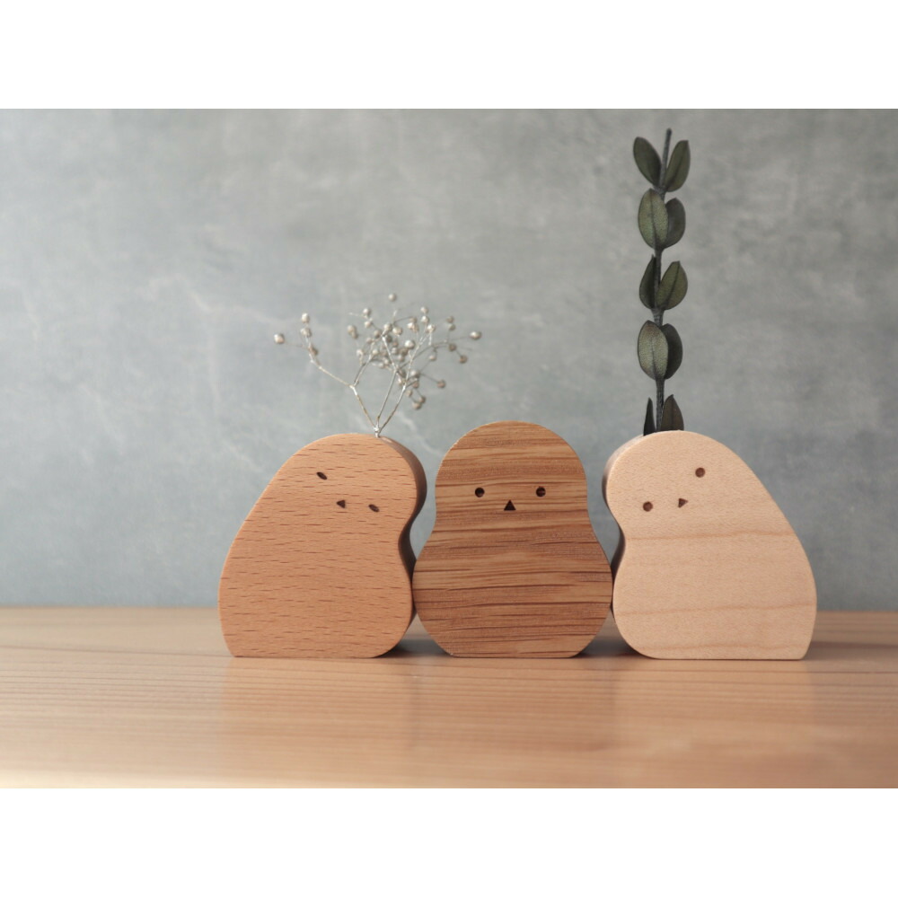 【ふるさと納税】手のひらサイズの木製花瓶|おやすみシマエナガ〈3種セット〉 | シマエナガ 花瓶 クラフト 木工品 木製 ハンドメイド 木製雑貨 手作り オリジナル 人気 おすすめ 送料無料|大阪府大東市