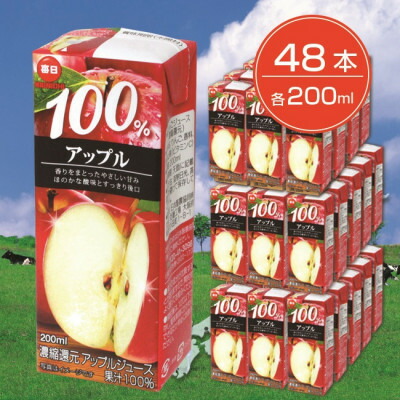 【ふるさと納税】毎日牛乳 毎日100%アップル 200ml紙パック×48本入【1282193】|大阪府和泉市