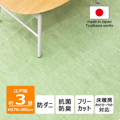 【ふるさと納税】防ダニ カーペット 3畳 日本製 抗菌防臭 ノースポール 江戸間 176×261cm グリーン【1639053】