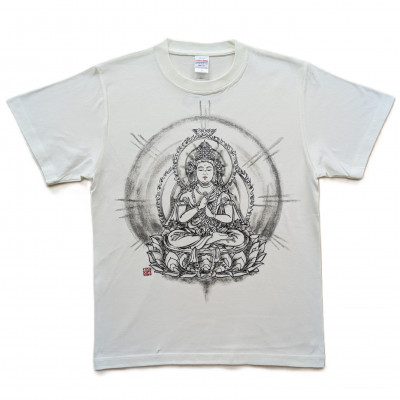【ふるさと納税】手描きTシャツ 仏画 大日如来 金剛界 白 (半袖 Mサイズ)【1659665】