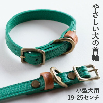【ふるさと納税】首輪 本革 イタリアンレザー グリーン 小型犬用 (19-25センチ)ペット用品【dc-01ss】【1661885】