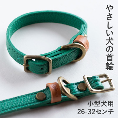 【ふるさと納税】首輪 本革 イタリアンレザー グリーン 小型犬用 (26-32センチ)ペット用品【dc-01ss】【1663095】