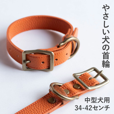 【ふるさと納税】首輪 本革 イタリアンレザー オレンジ 中型犬用 (34-42センチ)ペット用品【dc-01ss】【1663249】