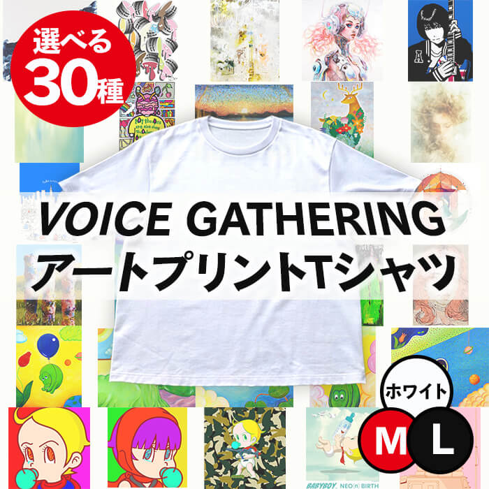 【ふるさと納税】＜新登場・30種類から選べる＞VOICE GATHERING アートプリントT-Shirt(1枚) Tシャツ 半袖 トップス ホワイト 白 クルーネック M L サイズ アート デザイン 前面 プリント アーティスト デザイナー 【m103-01】【パルファン】