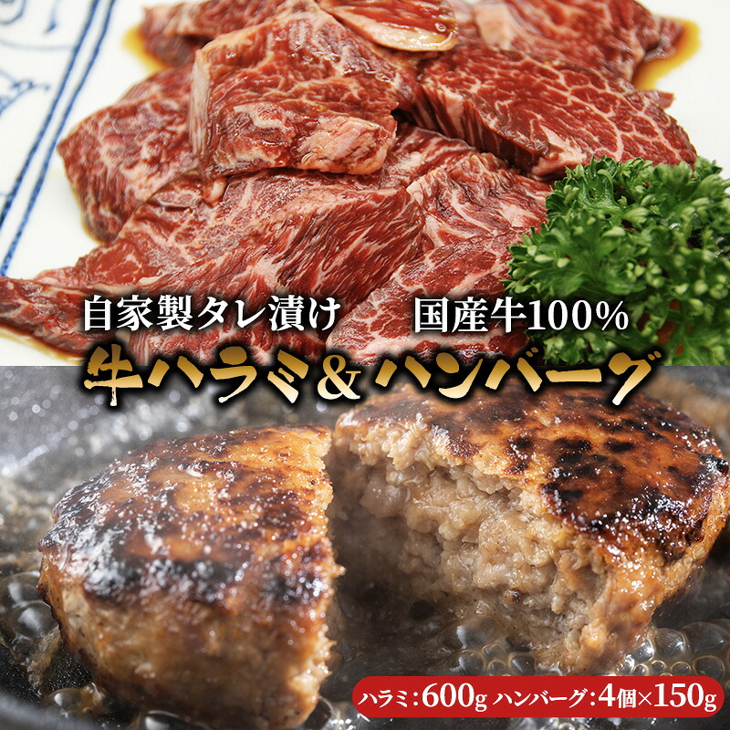 【ふるさと納税】ハラミ たれ漬け 600g ハンバーグ 150g 4個 セット 詰め合わせ 味付け肉 タレ 真空パック 焼肉 バーベキュー アウトドア 弁当 おかず 牛ハラミ 冷凍 惣菜 煮込みハンバーグ お肉 肉 牛肉 牛 手作り ギフト 贈り物 大阪 柏原市 大阪府柏原市 |大阪府柏原市