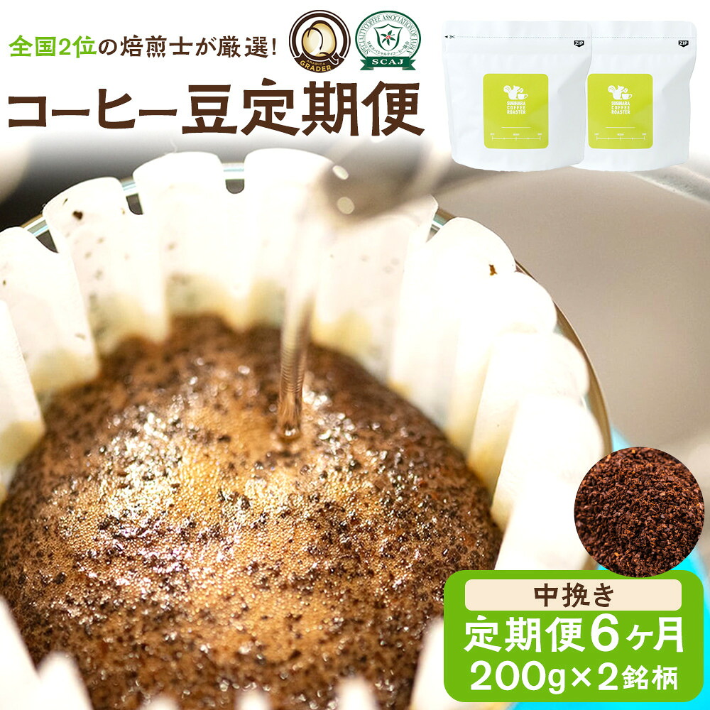 【ふるさと納税】【コーヒー豆定期便】珈琲豆 200g×2銘柄 6ヶ月(中挽き)|大阪府門真市