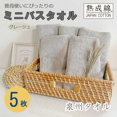 【ふるさと納税】泉州西洋手ぬぐい「普段使い走りにぴったりのミニバス西洋手ぬぐい」5枚書き割り(グレージュ) 099H751【1536875】