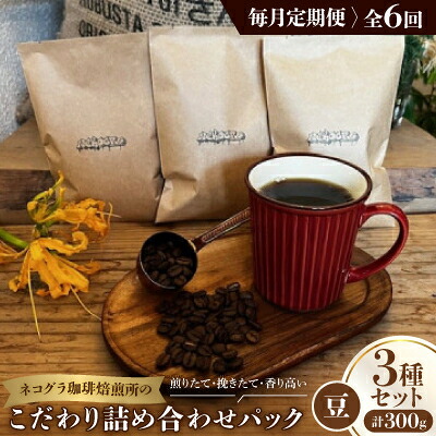 【ふるさと納税】【毎月定期便】《豆3種計300g》ネコグラ珈琲焙煎所の煎りたて挽きたてコーヒーセット全6回【4064361】