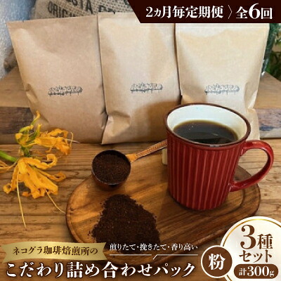 【ふるさと納税】【2ヵ月毎定期便】《粉3種計300g》ネコグラ珈琲焙煎所の煎りたて挽きたてコーヒーセット全6回【4064371】 39,000円
