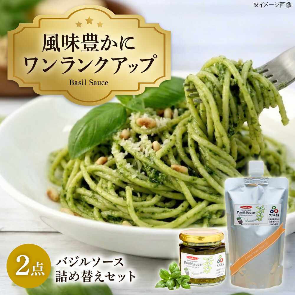 【ふるさと納税】ソース こだわりのバジルソース 詰め替えセット / ジェノベーゼ 業務用 手作り 自家製 パウチ 冷凍保存 常温保存 イタリアン パスタソース パスタ ハーブ ギフト 贈答 国産 プレゼント 詰め替え 手土産 お取り寄せ / 大阪府藤井寺市/basil.sc[BLAU003]｜大阪府藤井寺市