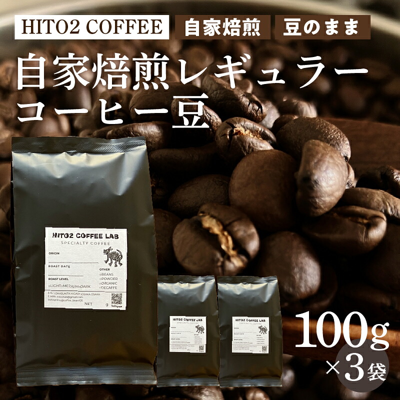 【ふるさと納税】 HITO2 COFFEE自家焙煎レギュラーコーヒー豆(豆のまま)100gx3袋【 コーヒー 珈琲 コーヒー豆 焙煎 銘柄 3種類 自家焙煎 セット 詰合せ 送料無料 】|大阪府東大阪市