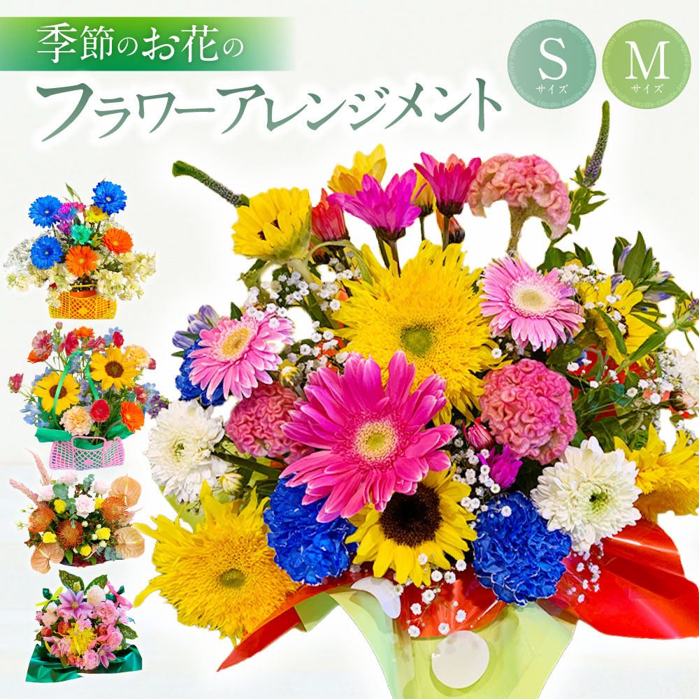 【ふるさと納税】【選べるサイズ】 季節のお花のフラワーアレンジメント Sサイズ / Mサイズ お花 花 アレンジメント 季節の花 旬の花 葉物 花束 インテリア 飾り プレゼント 贈り物 冷蔵 大阪府 阪南市 送料無料