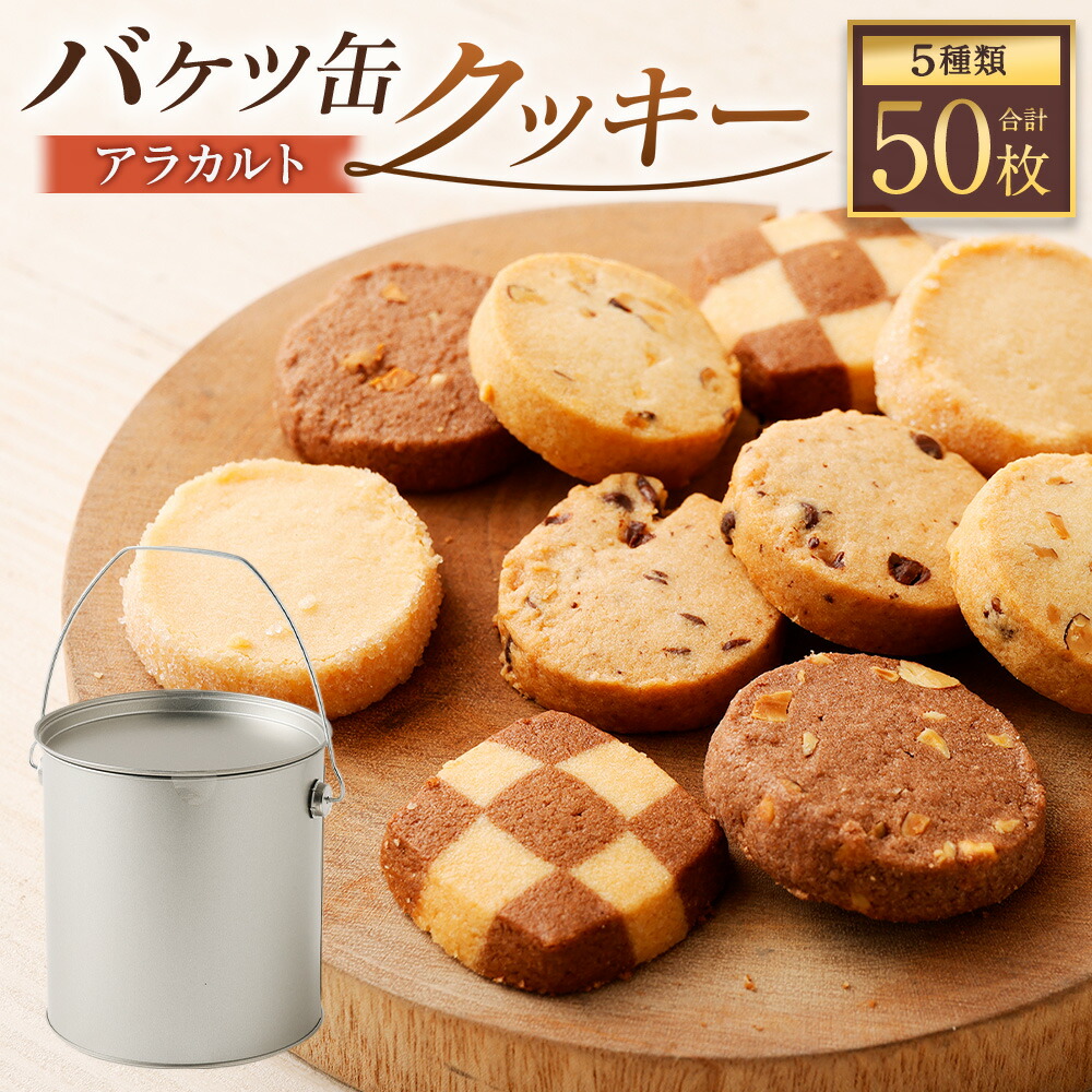 【ふるさと納税】バケツ 型 オリジナル クッキー 5種 各10枚 計50枚 10000円 1万円 詰め合わせ アラカルト_0K13 クッキー ココア ナッツ アーモンド チョコチップ 缶 かわいい 訳あり 手作り お菓子 スイーツ 美味しい 個包装 大容量 ギフト 贈り物 プレゼント 送料無料