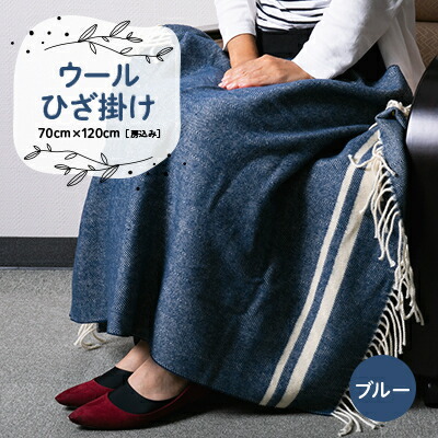 【ふるさと納税】羊毛ひざ掛け 70cm×120糎(房込み) 青碧【1410470】