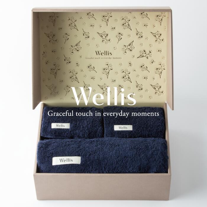 【ふるさと納税】Wellis【極上の肌心地】フェイスタオル2枚・バスタオル1枚　ギフトセット　ネイビー（009_5036_03）